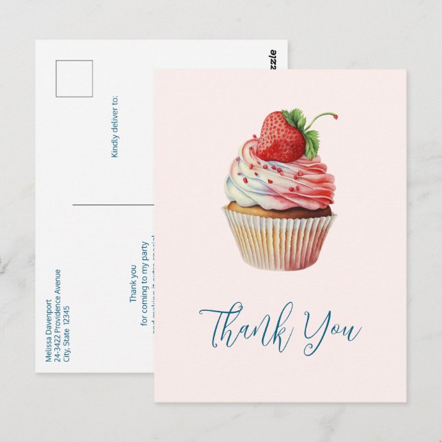 Strawberry Cupcake Sweet Dessert Thank You Postcard (Front/Back)