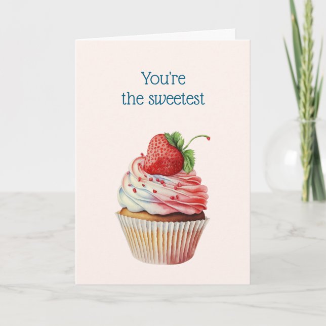 Strawberry Cupcake Sweet Dessert Valentine's Day Holiday Card (Front)