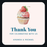 Strawberry Cupcake Sweet Dessert Wedding Thank You Square Sticker<br><div class="desc">Thank you stickers with a yummy illustration featuring a delicious looking cupcake. White cream and a big strawberry adorn this yummy sweet treat.</div>