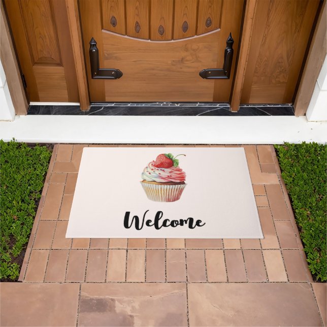 Strawberry Cupcake Sweet Dessert Welcome Doormat (Outdoor)
