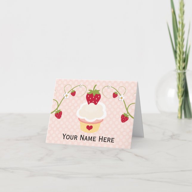 Strawberry Cupcake Thank You Note Cards (Front)