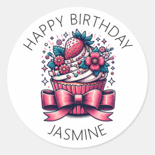 Strawberry Cupcake Whimsical Personalised Classic Round Sticker