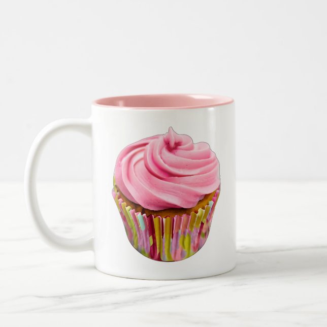 Strawberry Cupcake with Pink Frosting Two-Tone Coffee Mug (Left)