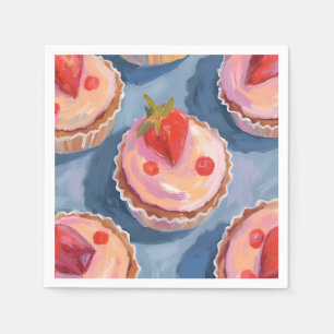 Strawberry Cupcakes Fruit Watercolor Celebratory Napkin