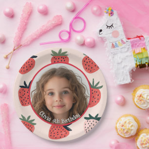 Strawberry Custom photo and name Paper Plate