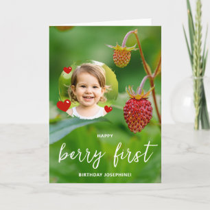 Strawberry Custom Photo Happy Berry First Birthday Card