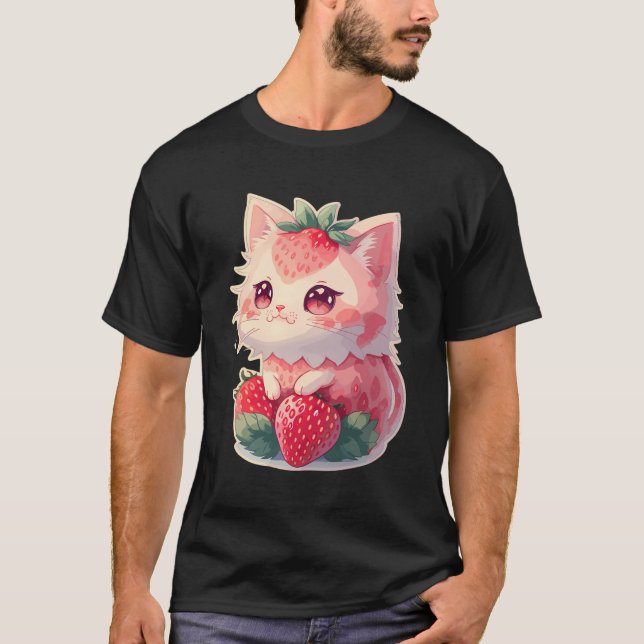 Strawberry Cute Cat Kawaii Anime - Strawberry Cat T-Shirt (Front)