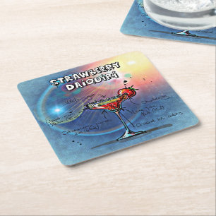 Strawberry Daiquiri (#10 of 12 Drink Recipe Sets) Square Paper Coaster