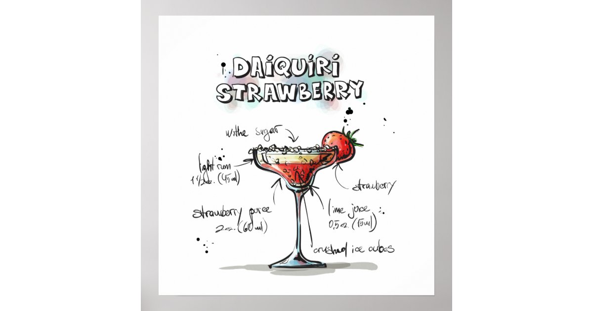 Strawberry Daiquiri Drink Recipe Design Poster Zazzle