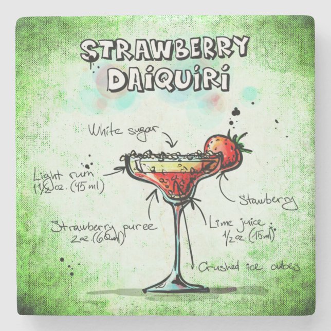Strawberry Daiquiri Drink Recipe Stone Coaster (Front)