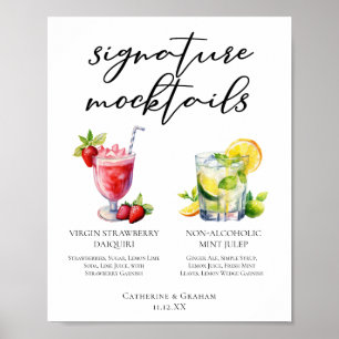 Strawberry Daiquiri Mint Julep Mocktails Menu Poster