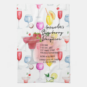 Strawberry Daiquiri Recipe Personalised  Tea Towel