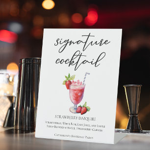 Strawberry Daiquiri Signature Cocktail Wedding Pedestal Sign