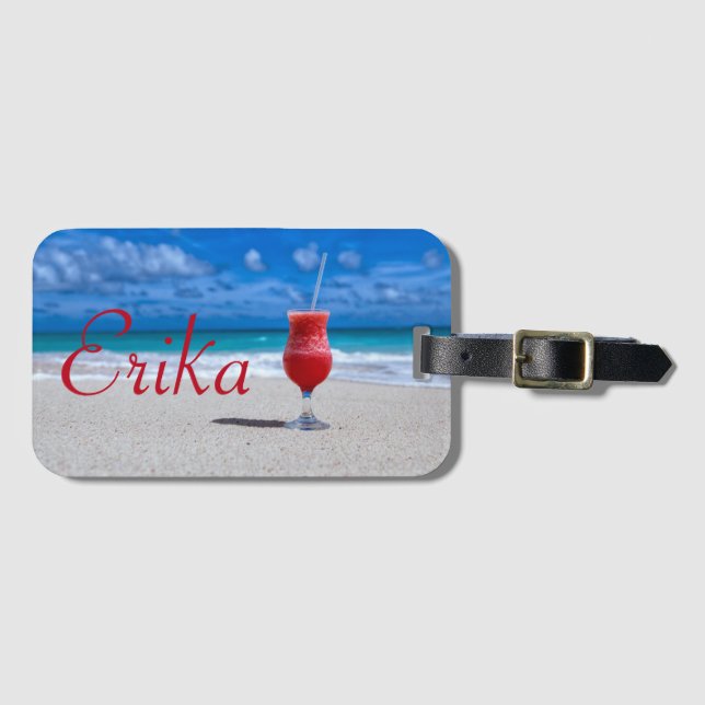 Strawberry Daiquiri Tropical Punch Caribbean Beach Luggage Tag (Front Horizontal)