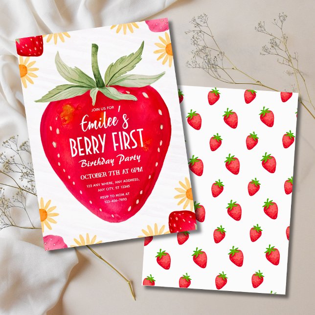Strawberry & Daisy Berry First Birthday Invitation (Strawberry & Daisy Berry First Birthday Invitation
)