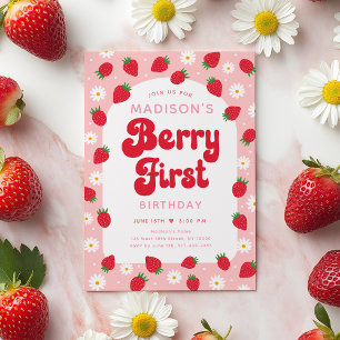 Strawberry Daisy Berry First Birthday Invitation