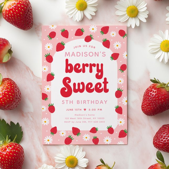 Strawberry Daisy Berry Sweet Birthday Invitation (Creator Uploaded)