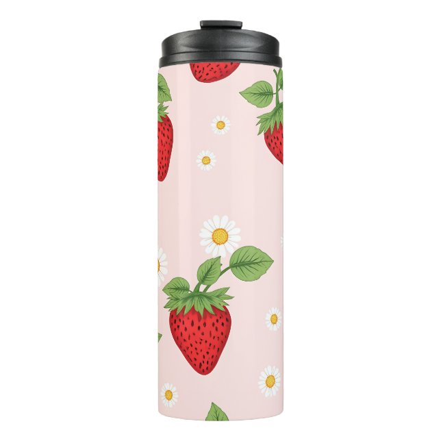 Strawberry & Daisy Pattern – Stainless Steel Trave Thermal Tumbler (Front)