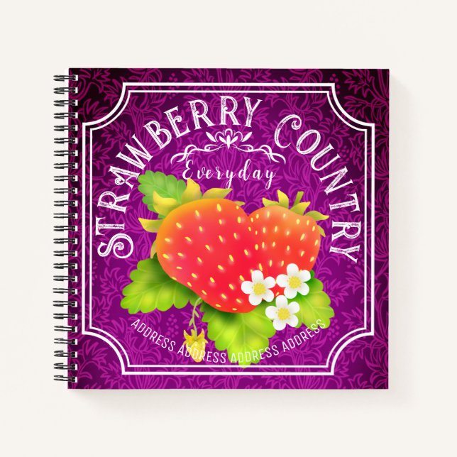 Strawberry Dark Purple Frame Notebook (Front)