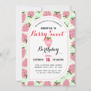 Strawberry Delight First Birthday Invitation