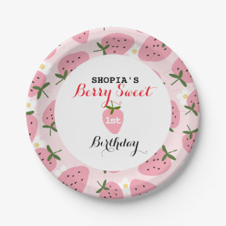 Strawberry Delight First Birthday Paper Plate