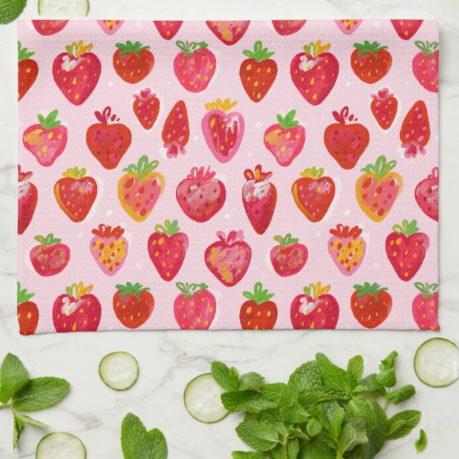 Strawberry Delight Pattern Tea Towel (Folded)