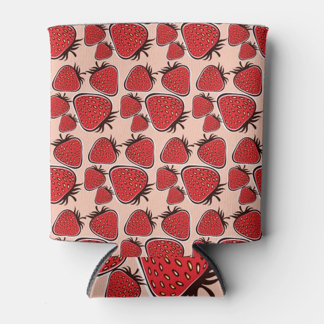 Strawberry Delight: Vintage Pattern Charm. Can Cooler (Front)