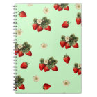 Strawberry design on green simple modern notebook
