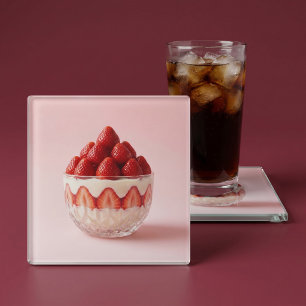 Strawberry Dessert Glass Coaster