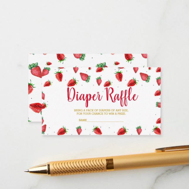 Strawberry diaper raffle ticket enclosure card (Front/Back In Situ)