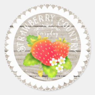 Strawberry Doilies Grey Pine Classic Round Sticker