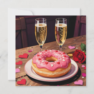 Strawberry Donuts, Champagne and Rose Valentine's  Holiday Card