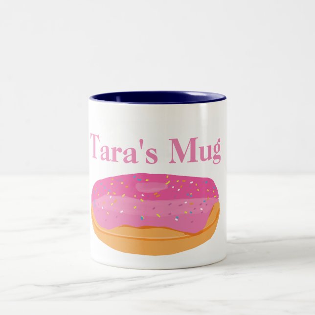 Strawberry Donuts Custom Name Two-Tone Coffee Mug (Center)