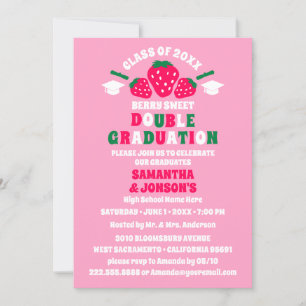 Strawberry Double Graduation Party Invitations