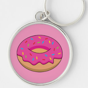 Strawberry Doughnut with Sprinkles Cartoon Key Ring