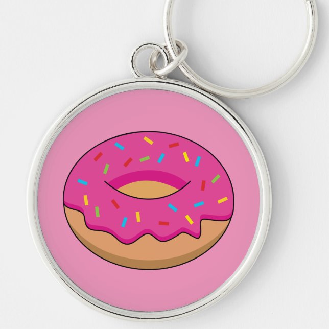 Strawberry Doughnut with Sprinkles Cartoon Key Ring (Front)