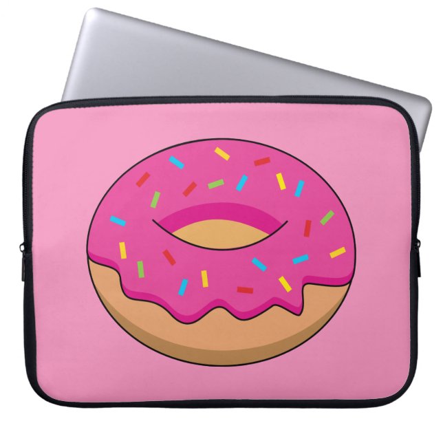 Strawberry Doughnut with Sprinkles Cartoon Laptop Sleeve (Front)