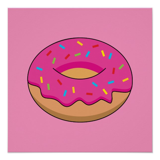 Strawberry Doughnut with Sprinkles Cartoon Poster (Front)