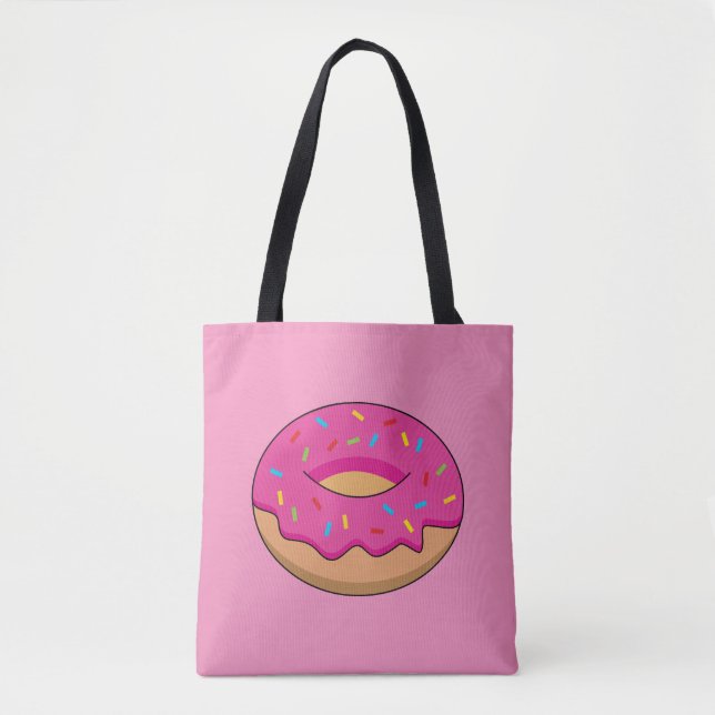 Strawberry Doughnut with Sprinkles Cartoon Tote Bag (Front)