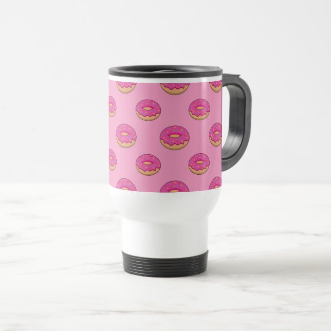 Strawberry Doughnut with Sprinkles Cartoon Travel Mug (Front Right)