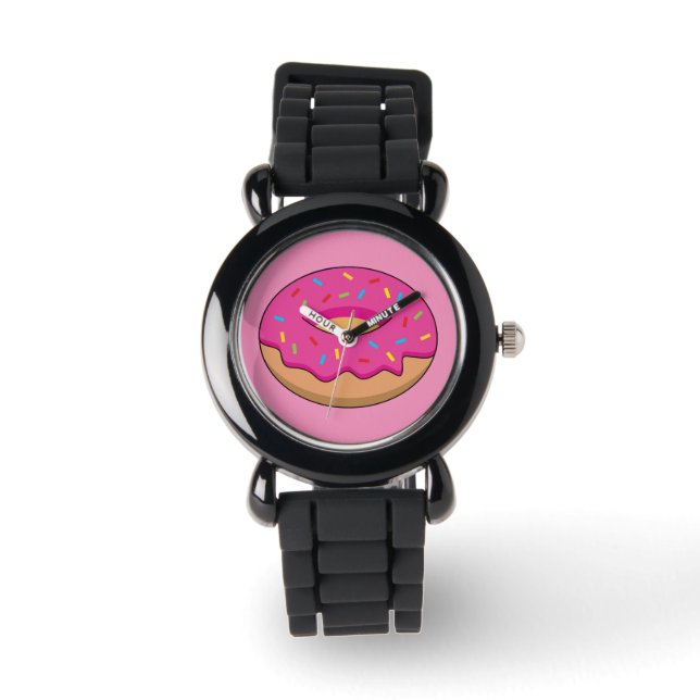 Strawberry Doughnut with Sprinkles Cartoon Watch (Front)