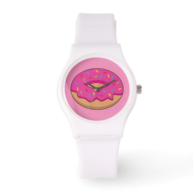 Strawberry Doughnut with Sprinkles Cartoon Watch (Front)