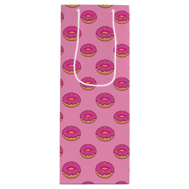 Strawberry Doughnut with Sprinkles Cartoon Wine Gift Bag (Front)