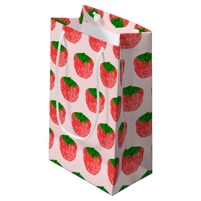 Strawberry Drawing Custom Text Small Gift Bag (Front Angled)