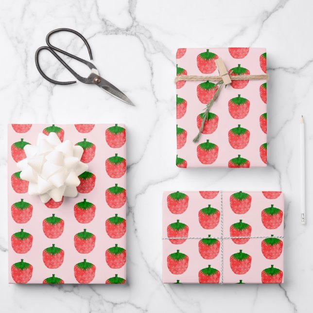 Strawberry Drawing Wrapping Paper Sheet (Front)
