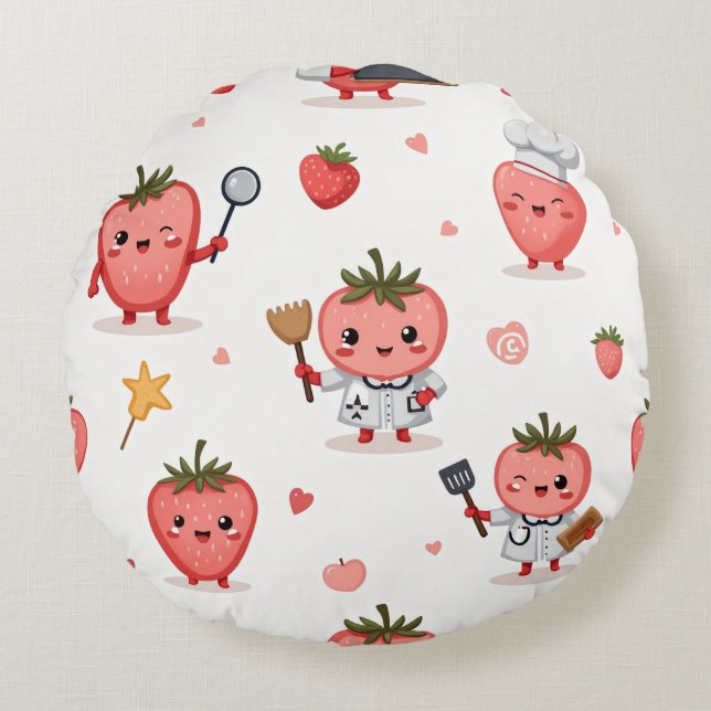Strawberry Dream Round Cushion (Front)