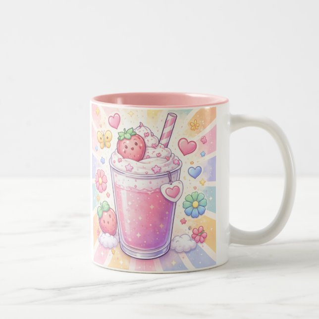 Strawberry Dreams Milkshake Two-Tone Coffee Mug (Right)