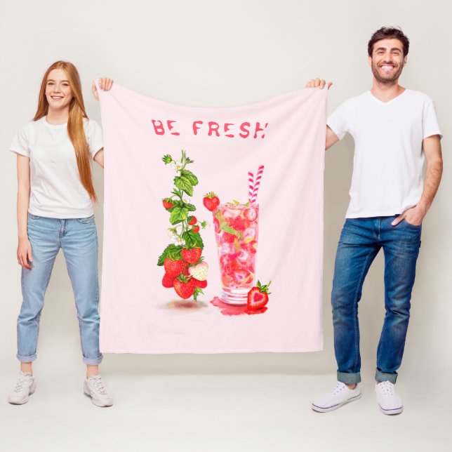 Strawberry Drink Funny Fleece Blanket Custom Text (In Situ)