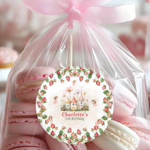Strawberry enchanted fairy garden birthday classic round sticker