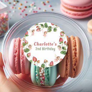 Strawberry enchanted fairy garden birthday  classic round sticker